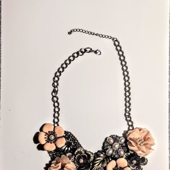 Silver & Goldtone Flowered Statement Necklace - Picture 6 of 6
